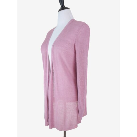 Eileen Fisher Size M Organic Linen Tencel Open Cardigan Fine Knit Rose Quartz - Picture 1 of 10